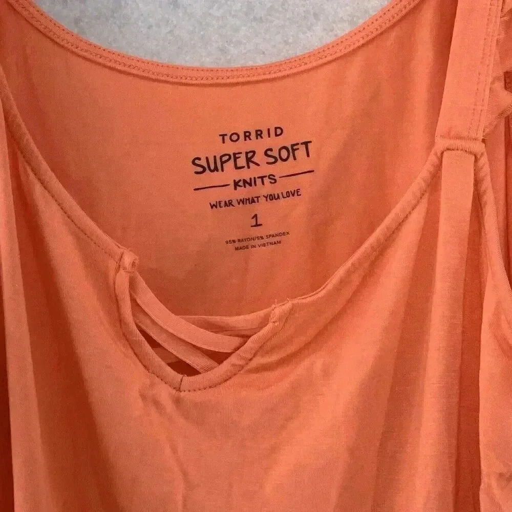 NWT Torrid Super Soft V-Neck Lace-Up Ruffle Tank Top Coral Orange Size 1 (14/16) - Picture 4 of 4